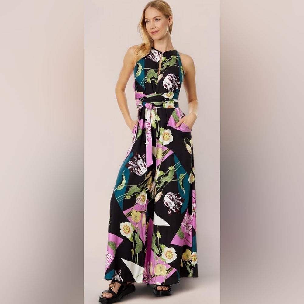 Ted Baker Floral Halter Wide-Leg Jumpsuit in Black, Pink, Green